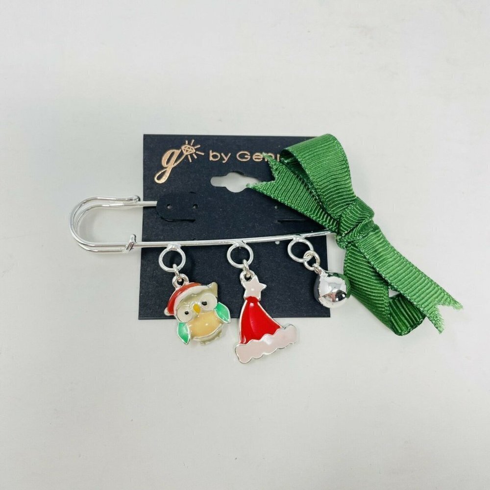 G by Gennaro Christmas Holiday Fashion Pin Santa Hat Owl Mixed Metal Silver Tone